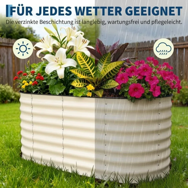 2er Set Verzinkte Stahl Hochbeete Mit Sicherheitskante 120x60x60cm – Robustes Metall Hochbeet für Gemüse Blumen – Rostbeständig, Ergonomische Höhe, Einfache Montage – Pflanzbeet Garten Outdoor, Beige – Bild 7