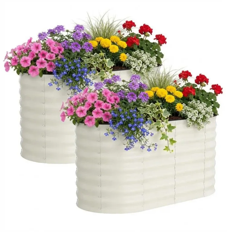 2er Set Verzinkte Stahl Hochbeete Mit Sicherheitskante 120x60x60cm – Robustes Metall Hochbeet für Gemüse Blumen – Rostbeständig, Ergonomische Höhe, Einfache Montage – Pflanzbeet Garten Outdoor, Beige – Bild 1