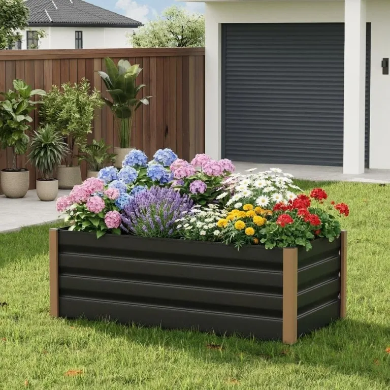 Hochbeet Aluminium mit Offenem Boden, Großer Rostfreier Pflanzkasten mit Abgerundeten Ecken, Tiefes Beet für Gemüse, Blumen und Kräuter, Grau, 200x80x40cm – Bild 5