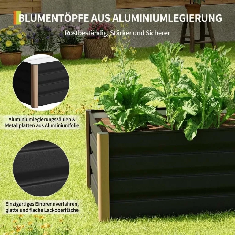 Hochbeet Aluminium mit Offenem Boden, Großer Rostfreier Pflanzkasten mit Abgerundeten Ecken, Tiefes Beet für Gemüse, Blumen und Kräuter, Grau, 200x80x40cm – Bild 6