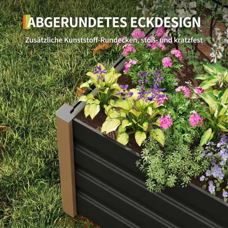 Hochbeet Aluminium mit Offenem Boden, Großer Rostfreier Pflanzkasten mit Abgerundeten Ecken, Tiefes Beet für Gemüse, Blumen und Kräuter, Grau, 200x80x40cm – Bild 7