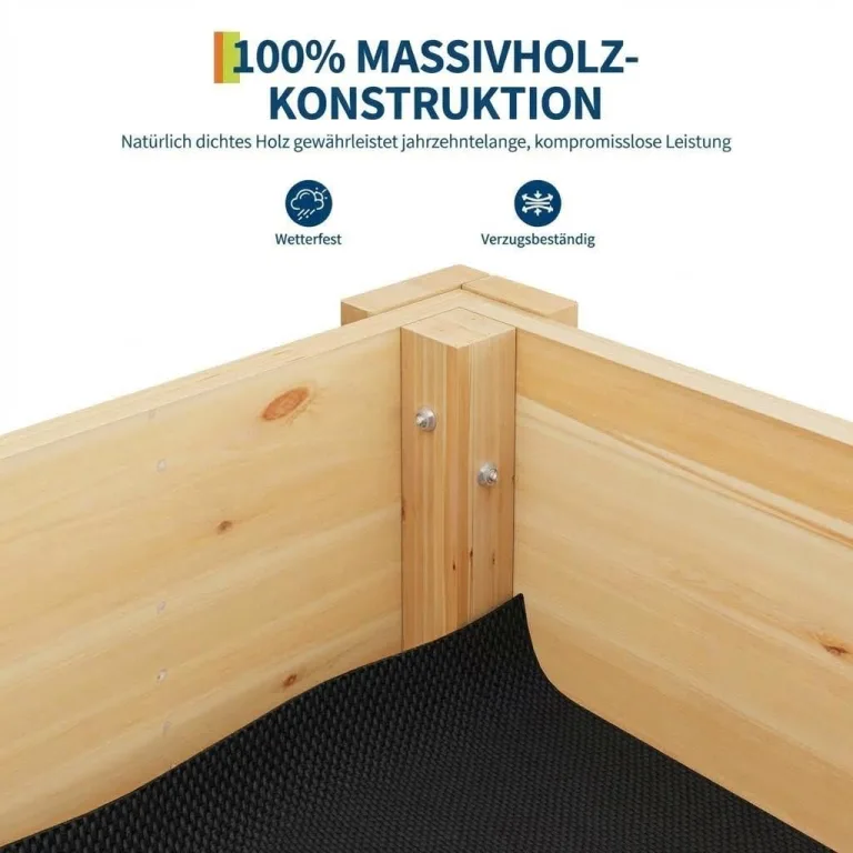 Hochbeet mit Beinen und Haken 116x76x57 cm – Erhöhtes Pflanzbeet aus Holz mit Vlies-Einsatz – Blumenkasten für Gemüse, Kräuter & Blumen – Garten, Terrasse & Balkon, Holzfarben – Bild 5