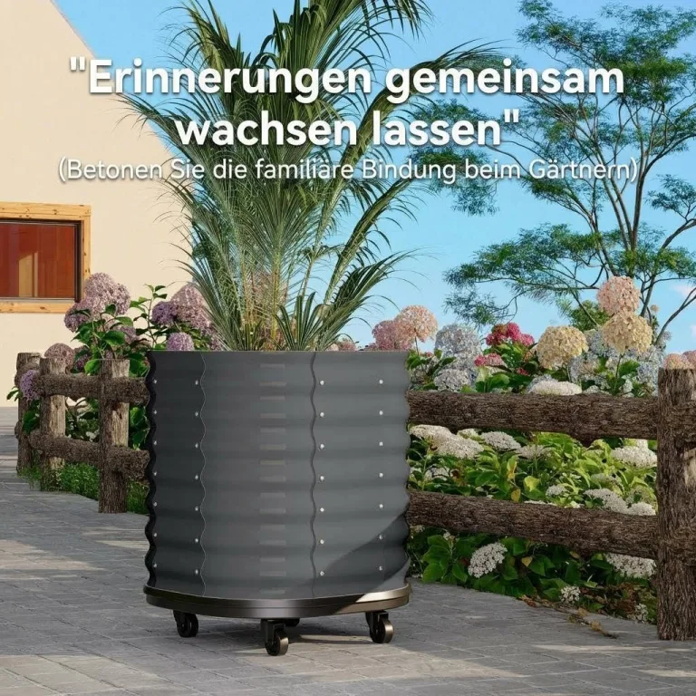 Verzinktes Hochbeet mit Rollen und Selbstbewässerungssystem, mobiler Pflanzkasten aus Metall mit Wasserreservoir für Balkon, Terrasse & Garten, ideal für Gemüse, Kräuter und Blumen, 60x60x70cm, Grau – Bild 7