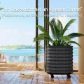 Verzinktes Hochbeet mit Rollen und Selbstbewässerungssystem, mobiler Pflanzkasten aus Metall mit Wasserreservoir für Balkon, Terrasse & Garten, ideal für Gemüse, Kräuter und Blumen, 60x60x70cm, Grau - Thumbnail 4