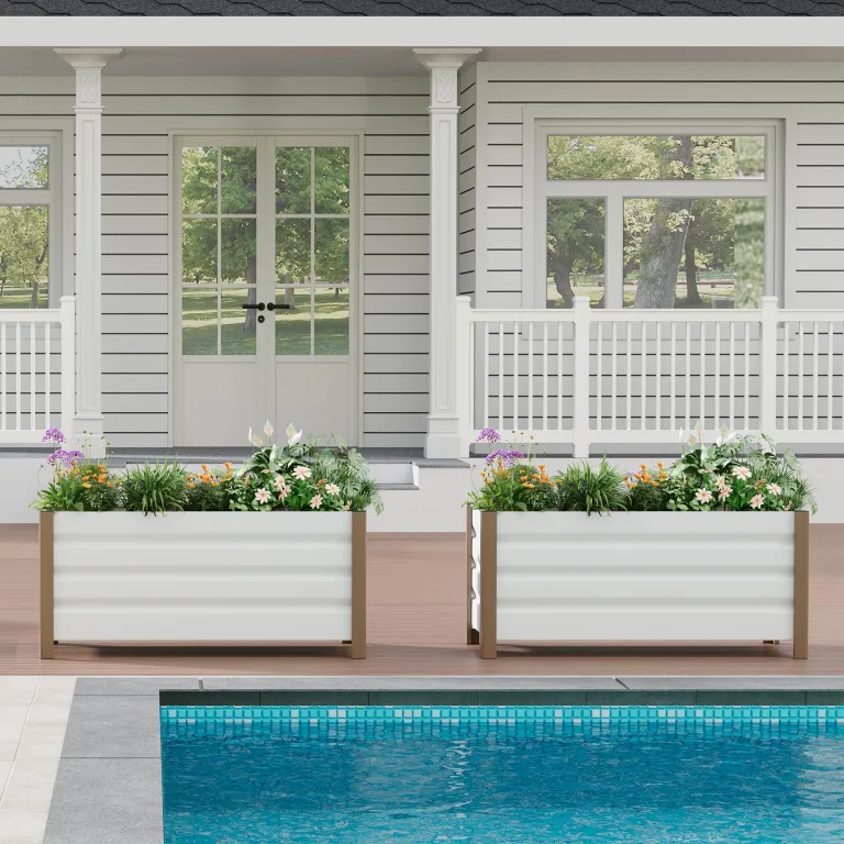 Hochbeet aus Aluminium 100x40x45 cm – Wetterfester Pflanzkasten mit Drainagelöchern, Tiefe Ausführung, Abgerundete Ecken & Anti-Schnitt-Kanten – Robust & Rostfrei für Terrasse, Balkon, Garten, Weiß – Bild 4