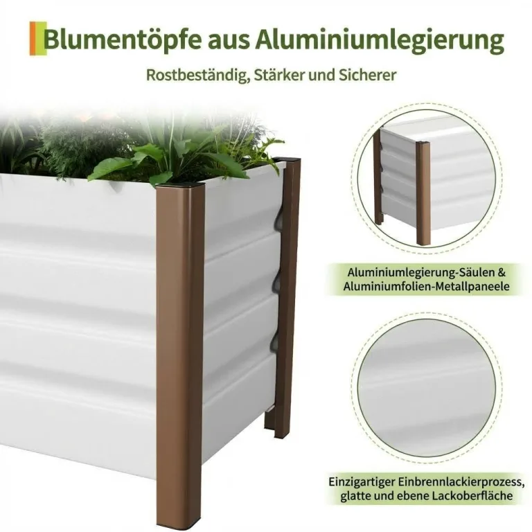 Hochbeet aus Aluminium 100x40x45 cm – Wetterfester Pflanzkasten mit Drainagelöchern, Tiefe Ausführung, Abgerundete Ecken & Anti-Schnitt-Kanten – Robust & Rostfrei für Terrasse, Balkon, Garten, Weiß – Bild 5