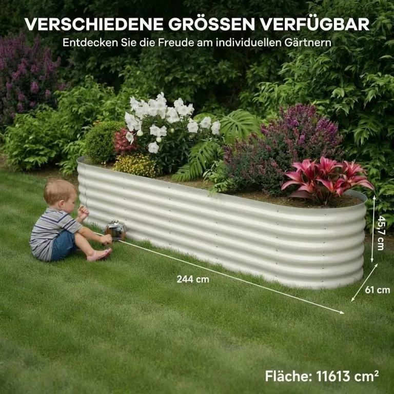 2er Set Verzinkte Stahl Hochbeete 240x60x45cm – Robustes Metall Hochbeet für Gemüse, Kräuter & Blumen – Rostbeständig, Ergonomische Höhe, Einfache Montage – Pflanzbeet Garten Outdoor Beige – Bild 8