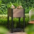 HDPE Hochbeet mit Beinen & Ablage, Holzoptik Pflanzkasten wetterfest, erhöhter Pflanzkübel mit Aluminiumrahmen, für Gemüse, Kräuter & Blumen, Balkon Terrasse Garten, 49x49x85cm - Thumbnail 2