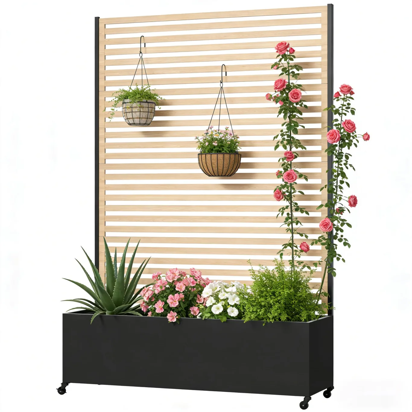 Pflanzkasten aus Metall für den Außenbereich mit Spalier, Hochbeet aus Metall mit Rad, freistehender Sichtschutz-Pflanzkasten für Blumen, Gemüse im Garten, auf der Terrasse, auf dem Balkon - Bild 1