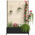 Pflanzkasten aus Metall für den Außenbereich mit Spalier, Hochbeet aus Metall mit Rad, freistehender Sichtschutz-Pflanzkasten für Blumen, Gemüse im Garten, auf der Terrasse, auf dem Balkon - Thumbnail 8