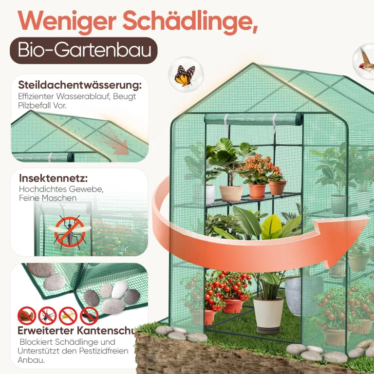 Sekey Gewächshaus 200x145x145 cm, Foliengewächshaus Stabil, Gewächshaus Balkon mit 10 Regalböden für optimales Pflanzenwachstum, Pflanzengrün, XXL – Bild 5
