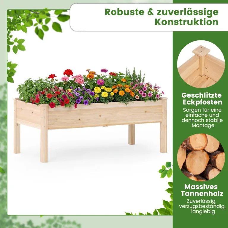 COSTWAY 2 er Hochbeet Holz, Pflanzbeet für Kinder, 122 x 62 x 48 cm, Pflanzkasten bis 130 kg, Blumenkübel mit Ablauflöchern, Kräuterbeet rechteckig, Anzuchtbeet Garten Terrasse Balkon, Natur – Bild 5
