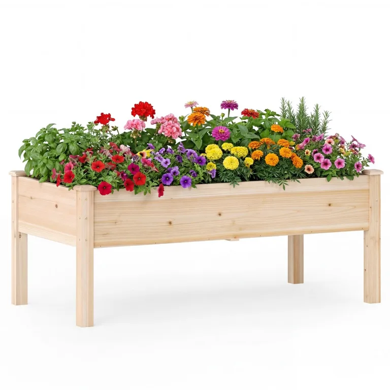 COSTWAY 2 er Hochbeet Holz, Pflanzbeet für Kinder, 122 x 62 x 48 cm, Pflanzkasten bis 130 kg, Blumenkübel mit Ablauflöchern, Kräuterbeet rechteckig, Anzuchtbeet Garten Terrasse Balkon, Natur – Bild 10