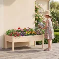 COSTWAY 2 er Hochbeet Holz, Pflanzbeet für Kinder, 122 x 62 x 48 cm, Pflanzkasten bis 130 kg, Blumenkübel mit Ablauflöchern, Kräuterbeet rechteckig, Anzuchtbeet Garten Terrasse Balkon, Natur - Thumbnail 2