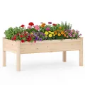 COSTWAY 2 er Hochbeet Holz, Pflanzbeet für Kinder, 122 x 62 x 48 cm, Pflanzkasten bis 130 kg, Blumenkübel mit Ablauflöchern, Kräuterbeet rechteckig, Anzuchtbeet Garten Terrasse Balkon, Natur - Thumbnail 10