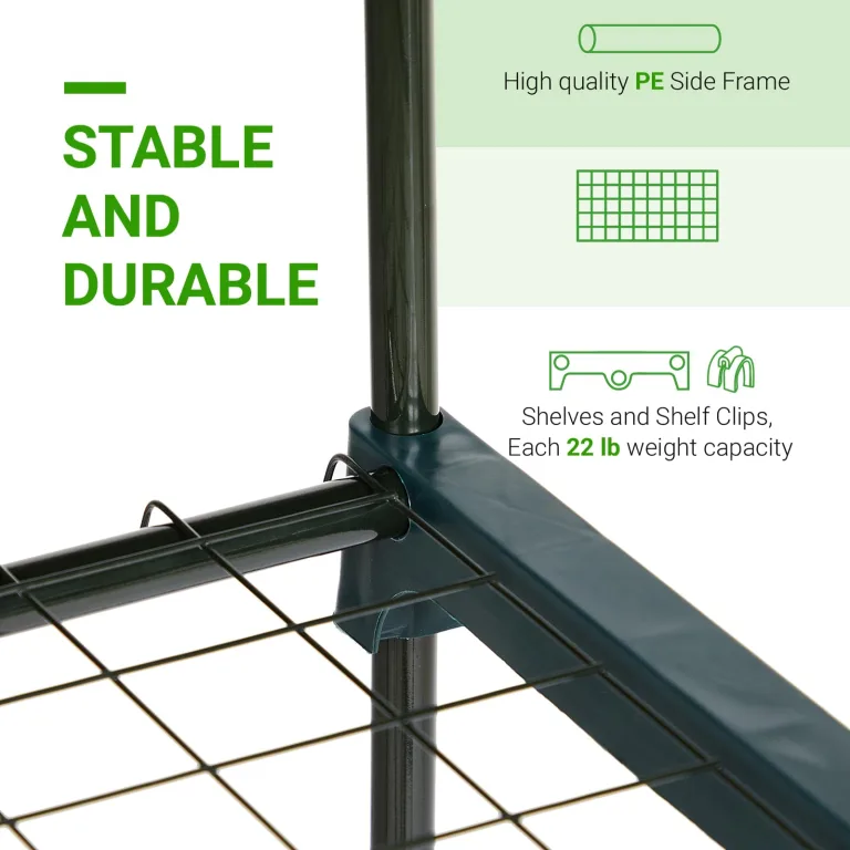 LEADZM Gewächshaus mit UV-beständiger PE-Gitterfolie,4 Metallablagegittern, Sturm-Winterfest, Schutz vor Kälte,Frost, Anzucht für Tomaten & Pflanzen, Balkon Garten (Grün, 69 x 48 x 157 cm) – Bild 3