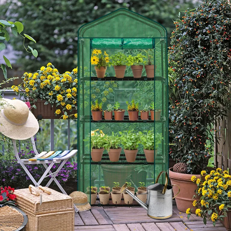 LEADZM Gewächshaus mit UV-beständiger PE-Gitterfolie,4 Metallablagegittern, Sturm-Winterfest, Schutz vor Kälte,Frost, Anzucht für Tomaten & Pflanzen, Balkon Garten (Grün, 69 x 48 x 157 cm) – Bild 8