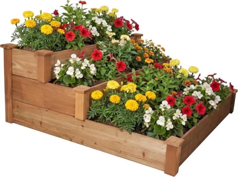 needs&wants® Großes Hochbeet Stufenbeet 3-stufig aus Holz für Garten Terrasse, Pflanzbeet Pflanztreppe XL quadratisch, Etagen Blumenbeet Kräuterbeet Blumentreppe, 123,5 x 123,5 x 53 cm, braun – Bild 1