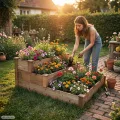 needs&wants® Großes Hochbeet Stufenbeet 3-stufig aus Holz für Garten Terrasse, Pflanzbeet Pflanztreppe XL quadratisch, Etagen Blumenbeet Kräuterbeet Blumentreppe, 123,5 x 123,5 x 53 cm, braun - Thumbnail 5
