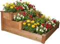 needs&wants® Großes Hochbeet Stufenbeet 3-stufig aus Holz für Garten Terrasse, Pflanzbeet Pflanztreppe XL quadratisch, Etagen Blumenbeet Kräuterbeet Blumentreppe, 123,5 x 123,5 x 53 cm, braun - Thumbnail 1