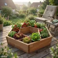 Multi Hochbeet mit 7 Pflanzkästen sechseckig aus Holz für Garten Balkon Terrasse, Kräuterbeet-Rahmen Pflanzbeet Blumenbeet niedrig, 100 x 100 x 18 cm, braun - Thumbnail 2