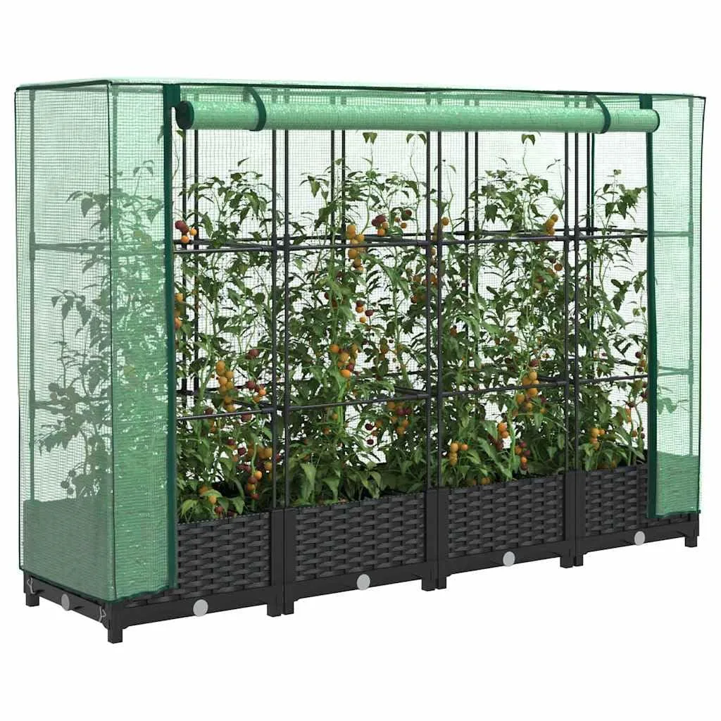 Hochbeet mit Gewächshausabdeckung 160x40x123 cm Rattanoptik Gartenbeet inklusive stabilem Eisenrahmen und wetterfester PE-Abdeckung für Gemüse Kräuter Blumen auf Balkon Terrasse - Bild 1