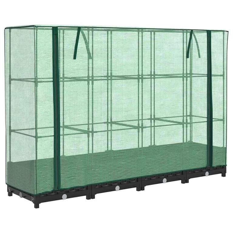 Hochbeet mit Gewächshausabdeckung 160x40x123 cm Rattanoptik Gartenbeet inklusive stabilem Eisenrahmen und wetterfester PE-Abdeckung für Gemüse Kräuter Blumen auf Balkon Terrasse – Bild 2