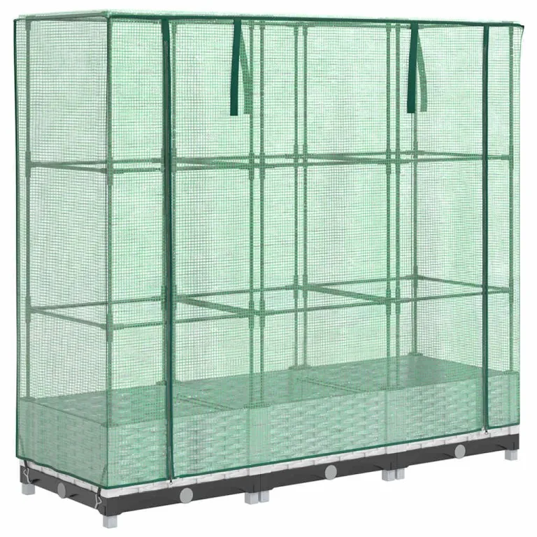 Hochbeet mit Gewächshaus Frühbeet Tomatenhaus 120x40x123 cm Rattan Optik WeiÃŸ, Stabiles PP Beet mit Eisenrahmen und Wasserdichter Abdeckung für Garten Balkon Terrasse – Bild 2