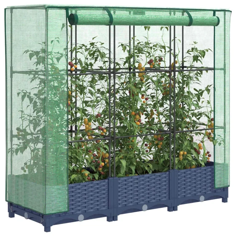 Hochbeet mit Gewächshausabdeckung 120x40x123 cm Rattanoptik, Stabiles PP Beet mit Eisenrahmen & Wasserdichter PE Abdeckung für Garten, Balkon, Terrasse, Gemüse und Kräuter – Bild 1