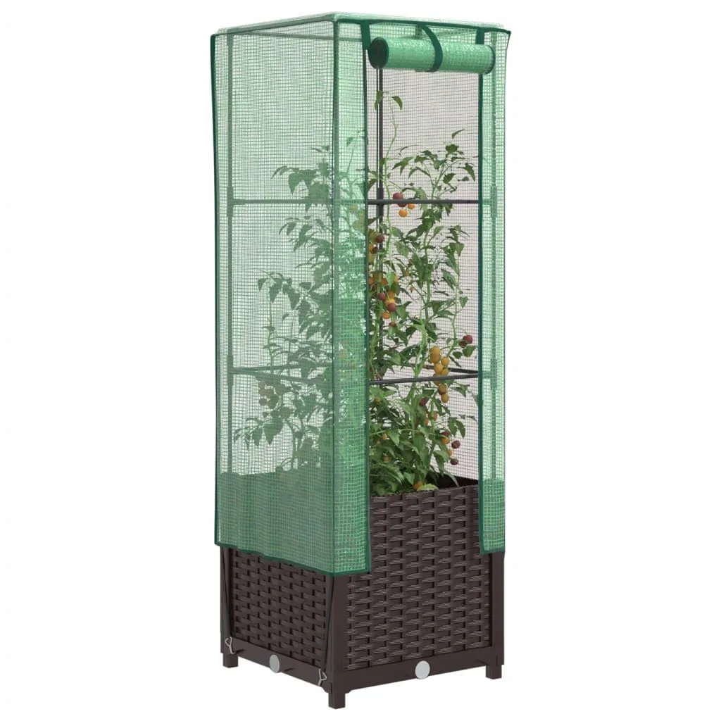 Hochbeet mit Gewächshaus Frühbeet Aufsatz Rattan Optik 40x40x139 cm für Tomaten Gemüse Kräuter, Stabiles PP Beet mit Eisenrahmen & Wasserdichter Abdeckung für Garten Balkon Terrasse