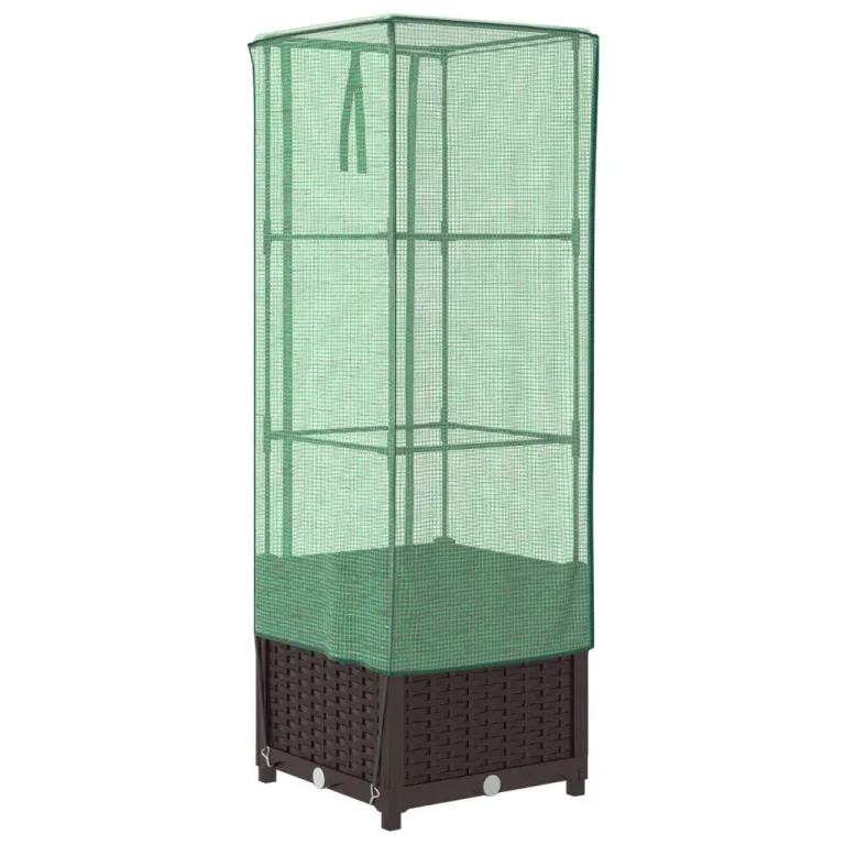Hochbeet mit Gewächshaus Frühbeet Aufsatz Rattan Optik 40x40x139 cm für Tomaten Gemüse Kräuter, Stabiles PP Beet mit Eisenrahmen & Wasserdichter Abdeckung für Garten Balkon Terrasse – Bild 6
