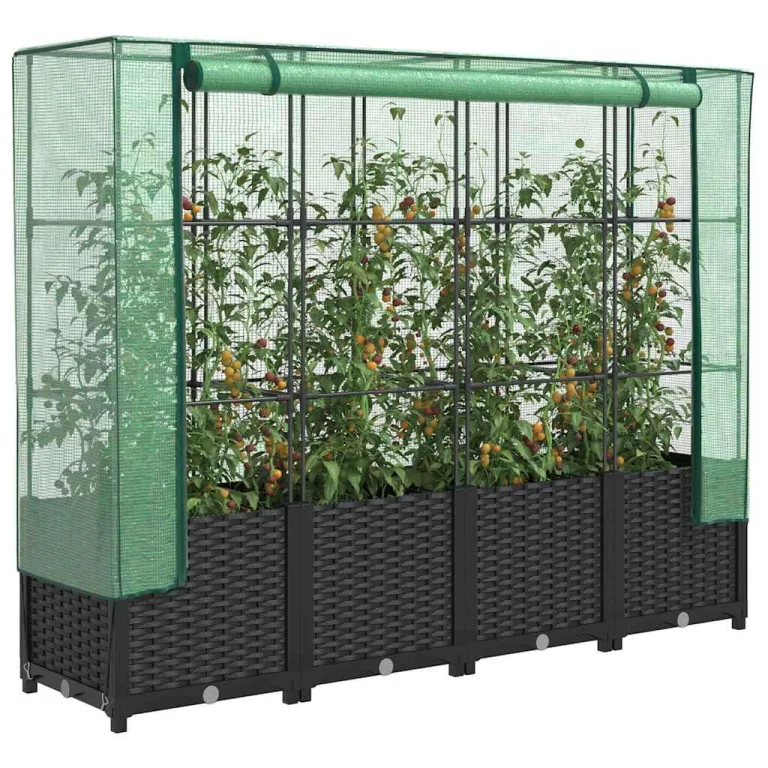 Hochbeet mit Gewächshaus und Abdeckung Rattanoptik 160x40x138 cm, Stabiles PP Beet mit Eisenrahmen für Garten Balkon, Wetterfeste PE Haube mit Belüftung für Gemüse Kräuter Blumen – Bild 1