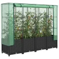 Hochbeet mit Gewächshaus und Abdeckung Rattanoptik 160x40x138 cm, Stabiles PP Beet mit Eisenrahmen für Garten Balkon, Wetterfeste PE Haube mit Belüftung für Gemüse Kräuter Blumen - Thumbnail 1
