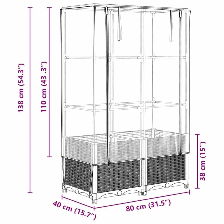Hochbeet mit Gewächshaus Aufsatz 80x40x138 cm Rattan Optik Frühbeet für Tomaten Gemüse Kräuter, Stabiles PP Beet mit Eisenrahmen & Wasserdichter Abdeckung für Garten Balkon Terrasse – Bild 9