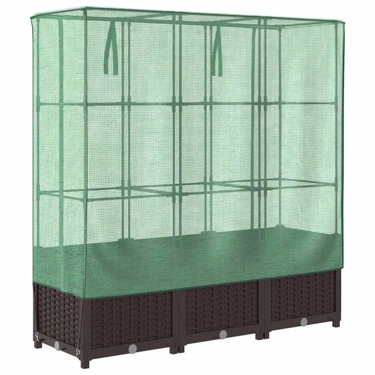 Hochbeet mit Gewächshaus Frühbeet Aufsatz 120x40x138 cm Rattan Optik für Tomaten Gemüse Kräuter, Stabiles PP Beet mit Eisenrahmen & Wasserdichter Abdeckung für Garten Balkon Terrasse – Bild 6