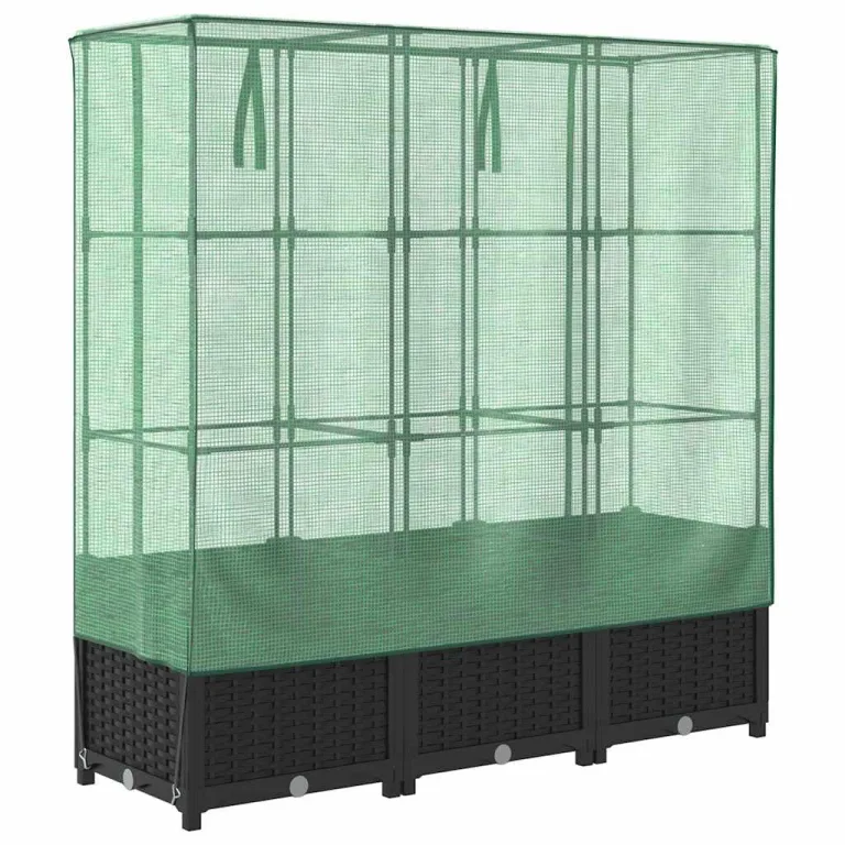 Hochbeet mit Gewächshaus Aufsatz 120x40x138 cm Rattan Optik Frühbeet für Tomaten Gemüse Kräuter Balkon Garten inklusive stabilem Eisenrahmen und wasserdichter Abdeckung – Bild 6