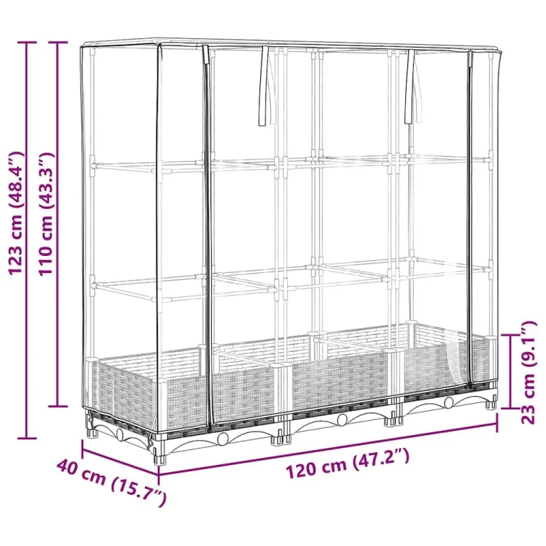 Hochbeet mit Gewächshausabdeckung 120x40x123 cm Rattanoptik für Garten und Balkon, Stabiles PP Beet mit Eisenrahmen & Wasserdichter PE Abdeckung für Gemüse und Kräuter – Bild 9