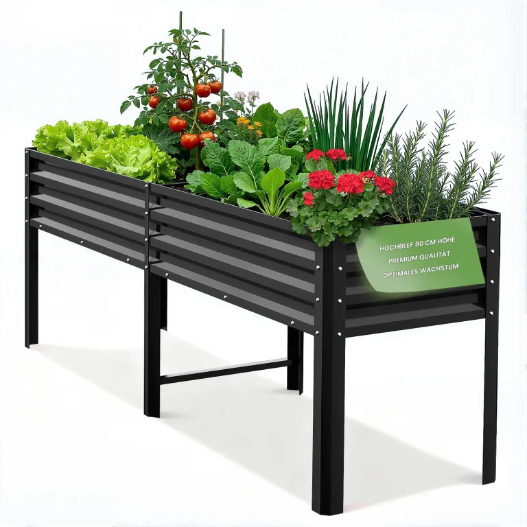 Hochbeet aus Metall, Verzinkter Stahl Rostfrei, 226x60x80 cm Hochbeet für Garten, Terrasse & Balkon, Pflanzkasten für Gemüse, Kräuter und Blumen, Langlebiges Pflanzbeet – Bild 10