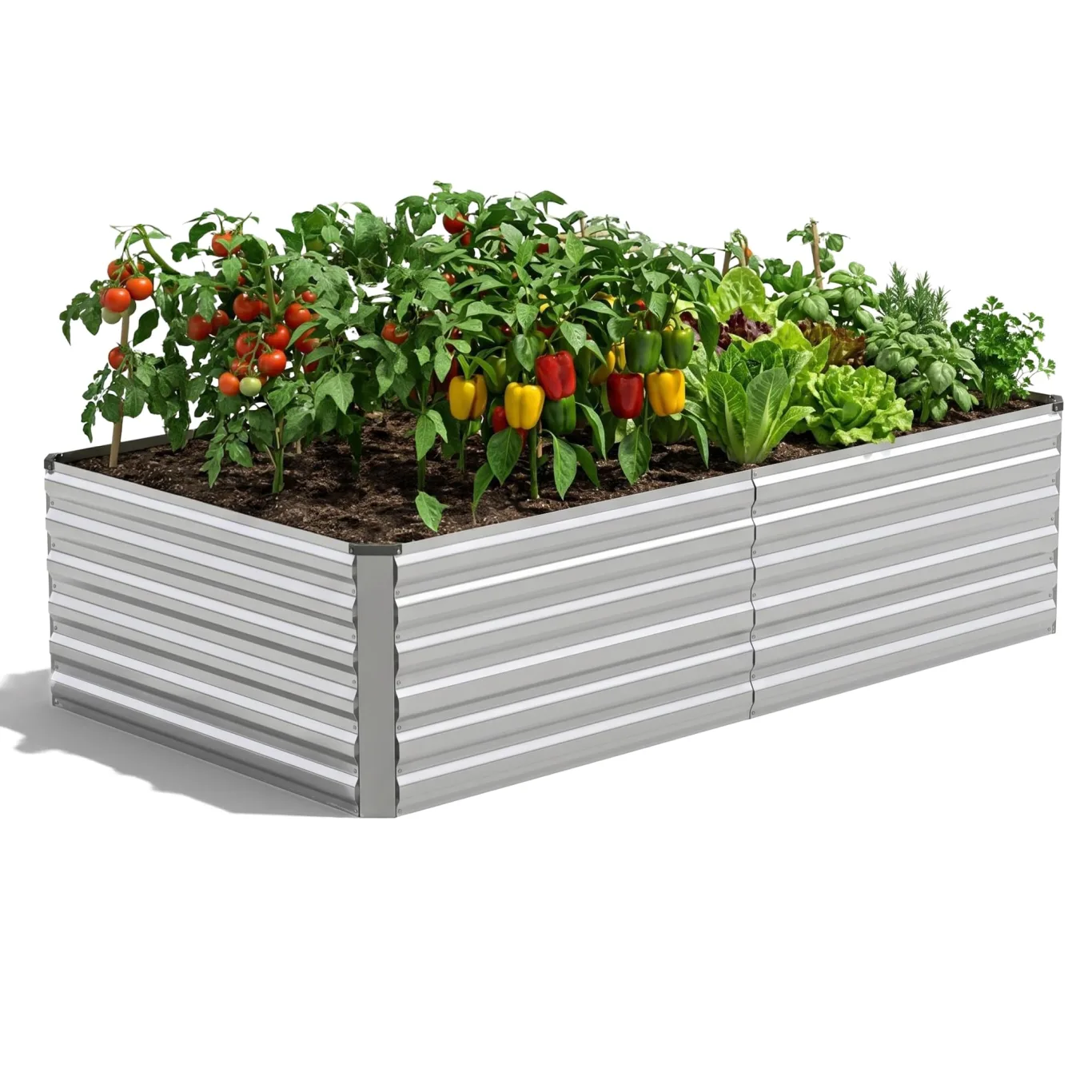 Hochbeet Metall XXL (240x120x60 cm), Wetterfestes Pflanzbeet für Garten & Terrasse, Verzinktes Gemüsebeet mit Stabilisierungsstangen, Pflanzkübel mit Offenem Boden für Tomaten, Silber - Bild 1