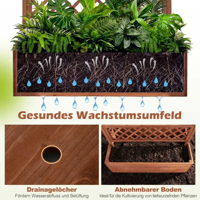 COSTWAY Blumenkasten mit Rankgitter & Dach, Pflanzkübel mit Sichtschutz, Pflanzkasten Tannenholz, Hochbeet mit Spalier, Drainagelöchern, Blumenkübel mit Rankhilfe für Kletterpflanzen, 100 x 55 x 183cm – Bild 5