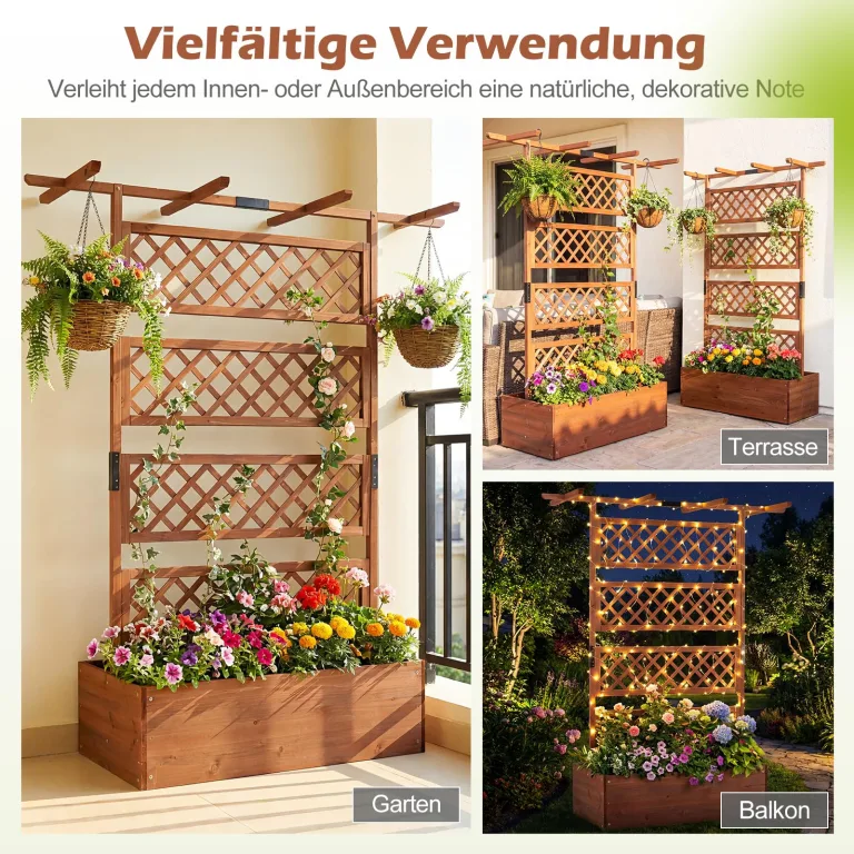 COSTWAY Blumenkasten mit Rankgitter & Dach, Pflanzkübel mit Sichtschutz, Pflanzkasten Tannenholz, Hochbeet mit Spalier, Drainagelöchern, Blumenkübel mit Rankhilfe für Kletterpflanzen, 100 x 55 x 183cm – Bild 7