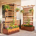 COSTWAY Blumenkasten mit Rankgitter & Dach, Pflanzkübel mit Sichtschutz, Pflanzkasten Tannenholz, Hochbeet mit Spalier, Drainagelöchern, Blumenkübel mit Rankhilfe für Kletterpflanzen, 100 x 55 x 183cm - Thumbnail 2