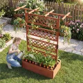 COSTWAY Blumenkasten mit Rankgitter & Dach, Pflanzkübel mit Sichtschutz, Pflanzkasten Tannenholz, Hochbeet mit Spalier, Drainagelöchern, Blumenkübel mit Rankhilfe für Kletterpflanzen, 100 x 55 x 183cm - Thumbnail 9