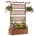 COSTWAY Blumenkasten mit Rankgitter & Dach, Pflanzkübel mit Sichtschutz, Pflanzkasten Tannenholz, Hochbeet mit Spalier, Drainagelöchern, Blumenkübel mit Rankhilfe für Kletterpflanzen, 100 x 55 x 183cm - Thumbnail 1