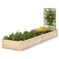 GOPLUS Blumenkasten mit Rankgitter, Hochbeet mit 3 Spalieren, Pflanzkasten mit Rankhilfe, Gartenbeet Gartenspalier aus Tannenholz, für Kletterpflanzen (222 x 114 x 110 cm,Braun) - Thumbnail 6