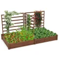 GOPLUS Blumenkasten mit Rankgitter, Hochbeet mit 3 Spalieren, Pflanzkasten mit Rankhilfe, Gartenbeet Gartenspalier aus Tannenholz, für Kletterpflanzen (222 x 114 x 110 cm,Braun) - Thumbnail 8