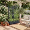 GOPLUS Blumenkasten mit Rankgitter, Hochbeet mit Spalier für Kletterpflanzen & Topfpflanzen, Tiefes Pflanzbeet mit Drainagelöchern für Balkon, Hinterhof & Garten (Grau,80 x 40 x 122 cm) - Thumbnail 2
