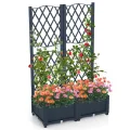 GOPLUS Blumenkasten mit Rankgitter, Hochbeet mit Spalier für Kletterpflanzen & Topfpflanzen, Tiefes Pflanzbeet mit Drainagelöchern für Balkon, Hinterhof & Garten (Grau,80 x 40 x 122 cm) - Thumbnail 1