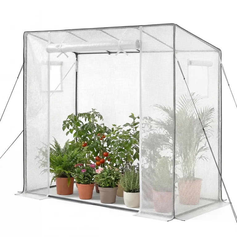VEVOR Gewächshaus 195x77x146/168 cm, Foliengewächshaus, Tomatenhaus mit Pulverbeschichtetem Stahlrahmen, PE-Abdeckung, Aufrollbarer Reißverschlusstür & 2 Fenster, Treibhaus für Außenbereich – Bild 1