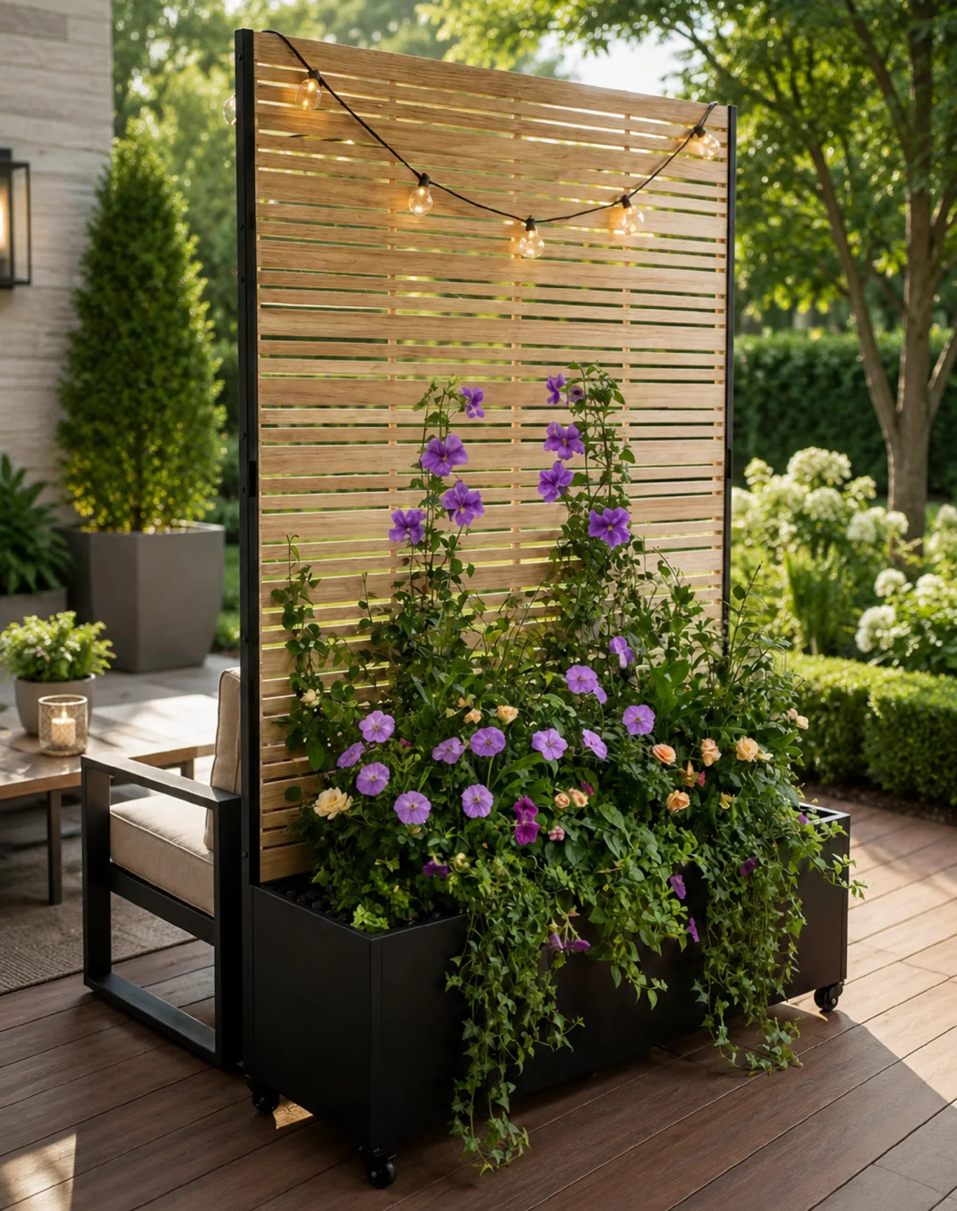 Hochbeet Metall mit Sichtschutz, 119 x 41 x 185 cm Pflanzkasten mit Rollen, 33 cm tiefes Pflanzbeet, Pflanzkübel Pflanzkasten für Gemüse, Kräuter und Blumen, wetterfest für Garten, Balkon und Terrasse - Bild 1
